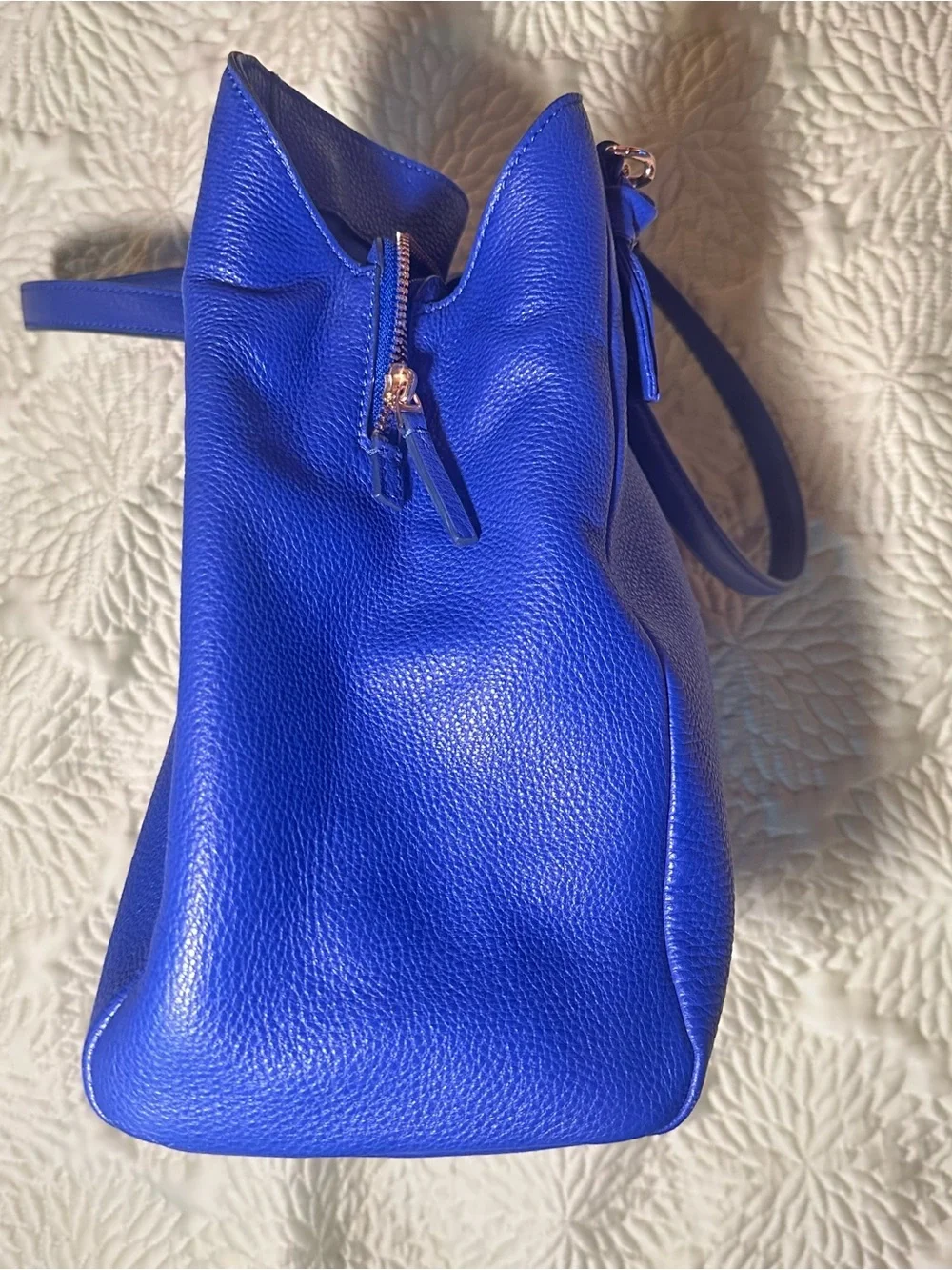 Tory Burch Harper Cobalt Blue Pebbled Leather Shoulder Tote Bag